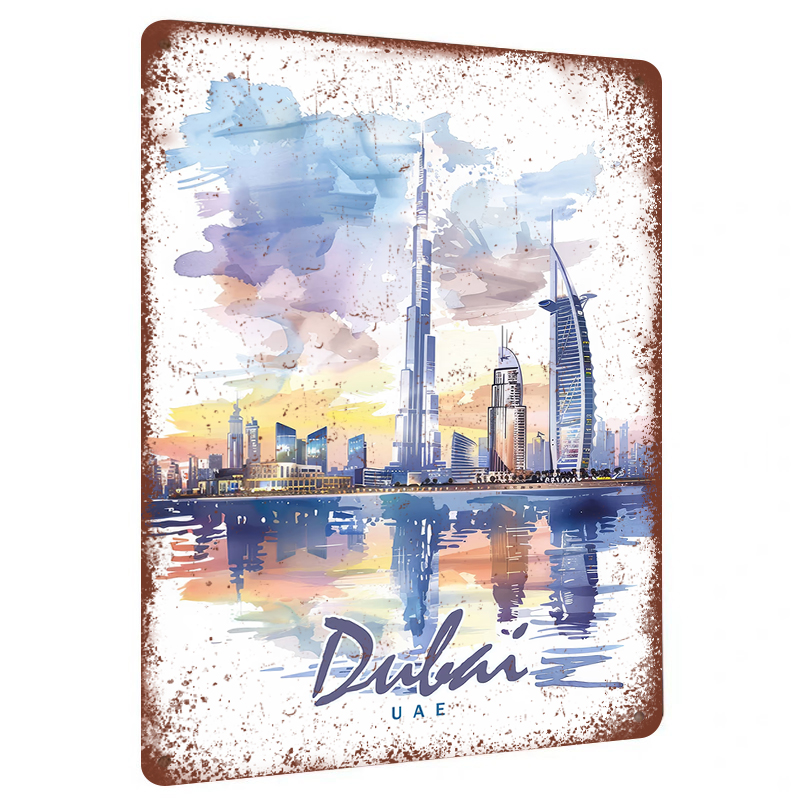 Dubai Skyline Watercolor Metal - đánh giá và giá Home Office Dubai