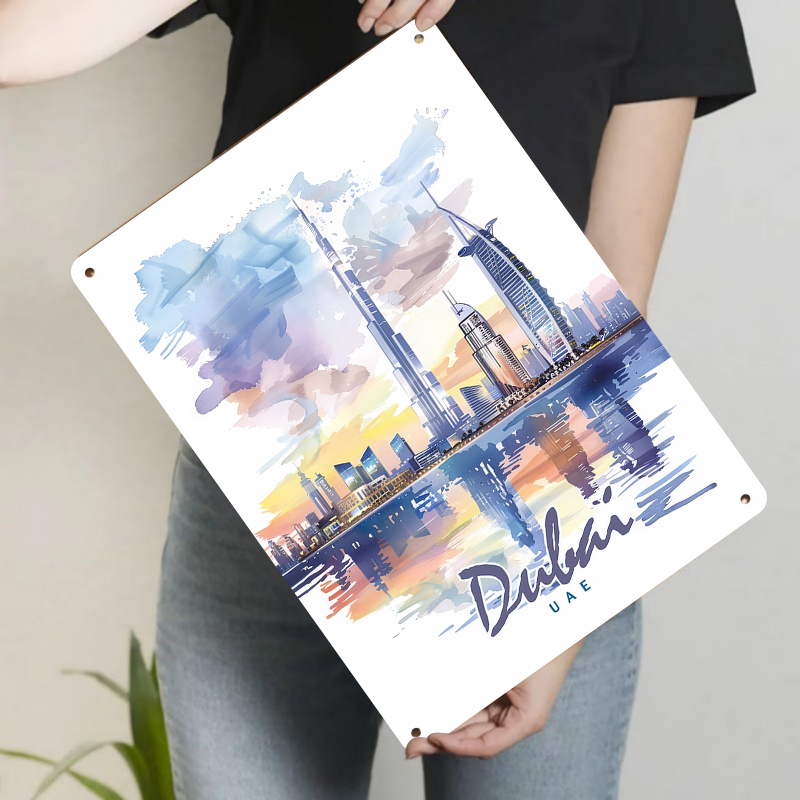 Dubai Skyline Watercolor Metal - đánh giá và giá Home Office Dubai