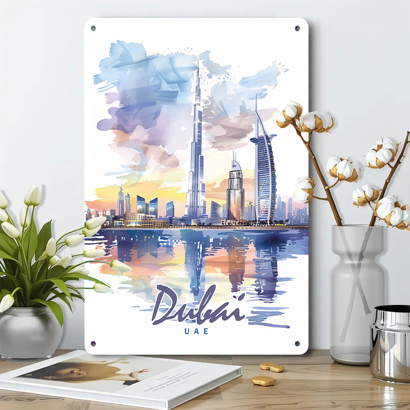 Dubai Skyline Watercolor Metal - đánh giá và giá Home Office Dubai